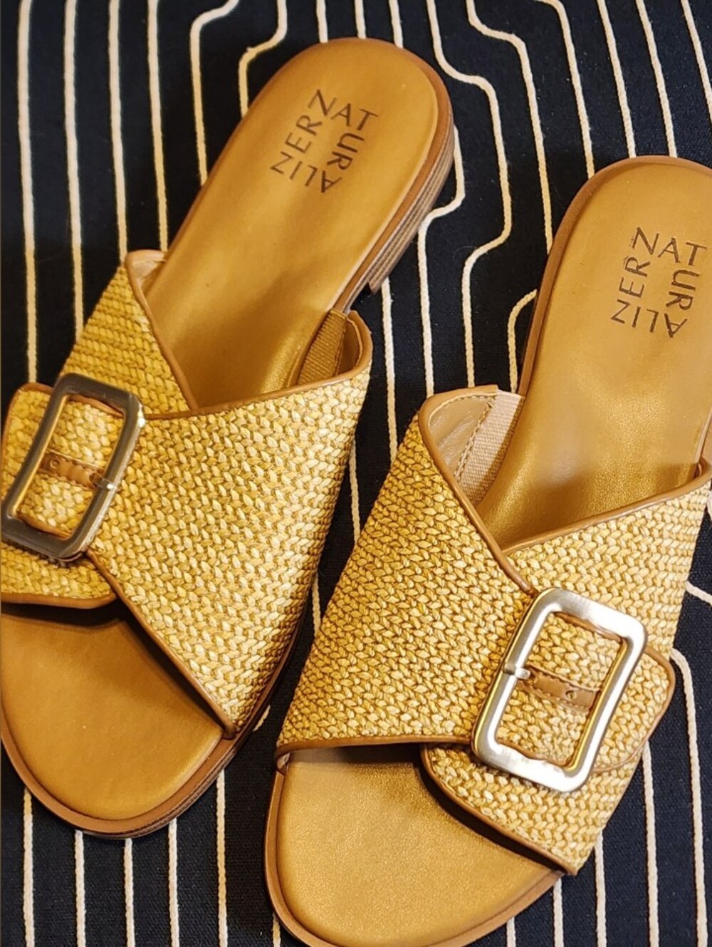 Naturalizer Gold-Tone Woven Buckle Slide Mules